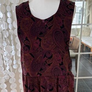 Bryn Connelly Velvet Paisley Sleeveless Burgundy Paisley Midi Dress